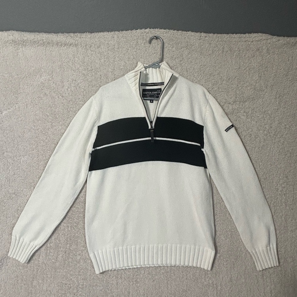 Nautica Men’s Knit Sweater White Blue  Size M Nautical  Preppy 90’s Y2K.
